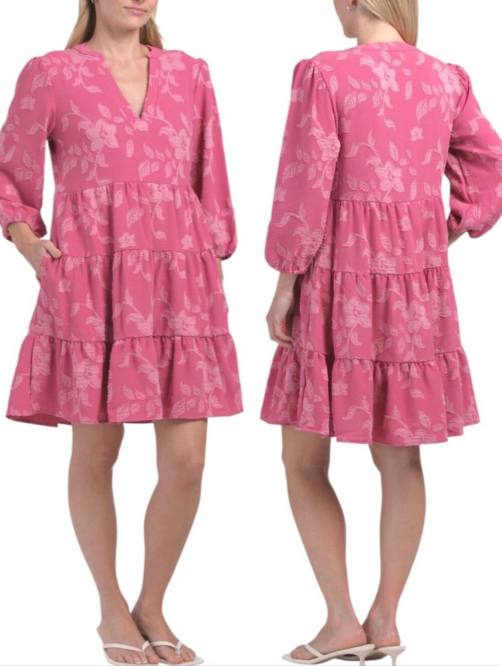 Joie Pink Jacquard Tiered Midi Dress